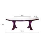 Reflection Serpentine purple table with black curved top and purple legs, modern serpentine dining table design for luxury event rentals and décor.