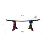 Reflection Serpentine rainbow table with white curved top and multicolor legs, curved serpentine dining table for weddings and luxury events.