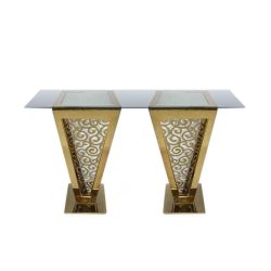 Reflection Highboy Table Pyramid Circle Design 24"x96" Gold Rectangular Glass top