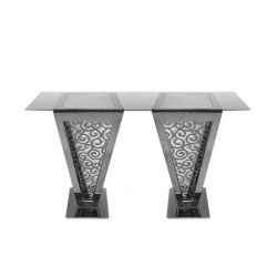Reflection Highboy Table Pyramid Circle Design 24"x96" Silver Rectangular Glass top