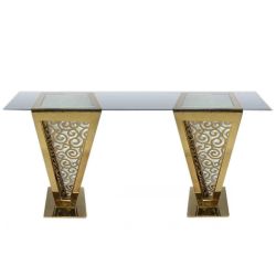 Reflection Highboy Table Pyramid Circle Design 48"x96" Gold Rectangular Glass top