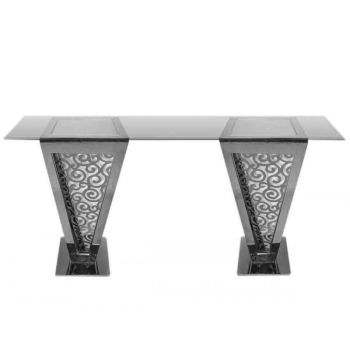 Reflection Highboy Table Pyramid Circle Design 48"x96" Silver Rectangular Glass top