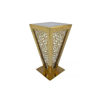 Reflection Highboy Table Pyramid Circle Design Gold 24"x24" Glass top