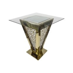 Reflection Highboy Table Pyramid Circle Design Gold 48"x48" Glass top