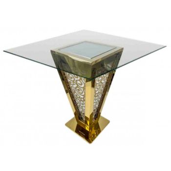 Reflection Highboy Table Pyramid Circle Design Gold 72"x72" Glass top