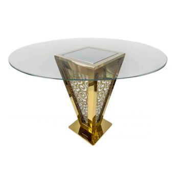 Reflection Highboy Table Pyramid Circle Design Gold 72" Round Glass top