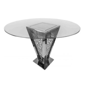 Reflection Highboy Table Pyramid Circle Design Silver 72" Round Glass top