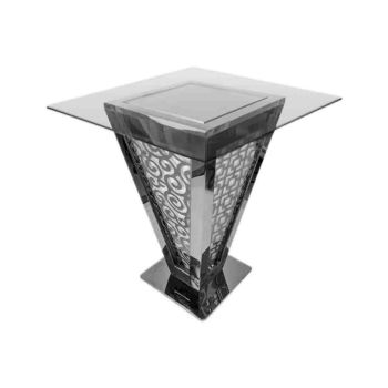 Reflection Highboy Table Pyramid Circle Design Silver 48"x48" Glass top