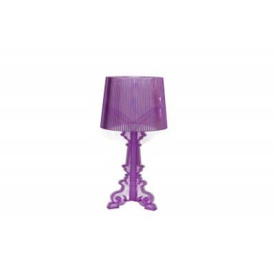 Small purple Colosseum table lamp with pleated shade and ornate sculpted base, colorful accent lighting for parties and event lounges.