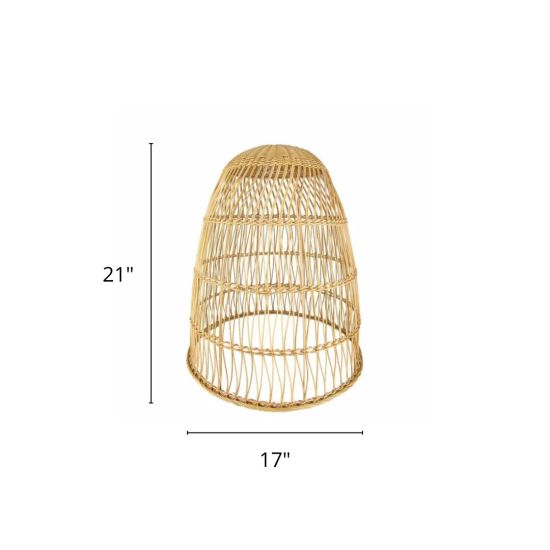 Bali bamboo pendant lamp shade with tall woven rattan design, boho event lighting décor for weddings, lounges, and reception spaces.