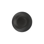 Black petal-rim onyx dessert plate with radiating ridges and a smooth center, small round plate on a white background