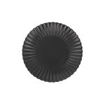 Black petal-rim onyx salad plate with scalloped edge and sunburst ridged design, medium round plate on a white background