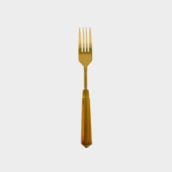 Acrylic Amber Handle Dinner Fork Gold Set 10