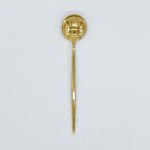 Shiny gold dinner spoon with slim modern handle, chic disposable flatware set of 10 for catered events, weddings, and elegant table décor.