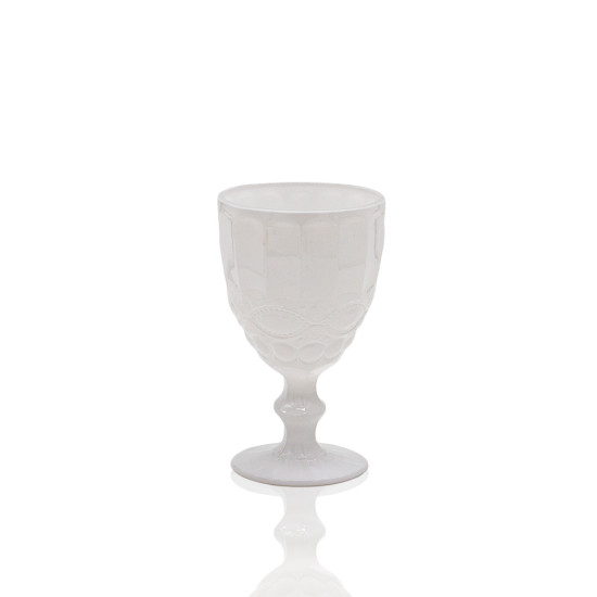 Bella white wine glass with opaque textured bowl and short stem, elegant event glassware for weddings, parties, and bar service, rack of 25.