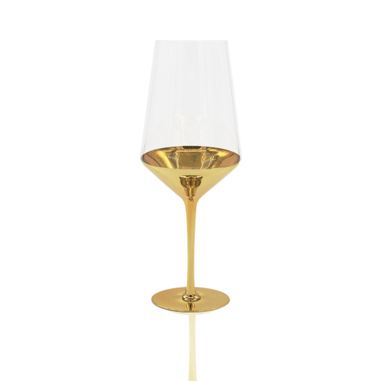 Clear red wine glass with deep gold-tinted bowl and stem, stylish event glassware for receptions and dinners, rack of 25.