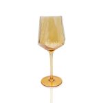 Geo amber wine goblet with faceted bowl and stem, modern event glassware for weddings, dinners, and bar service, rack of 16.