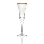 Marie clear champagne flute with thin gold rim and classic stem, elegant event glassware for weddings and toasts, supplied in a rack of 25.