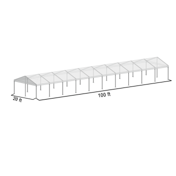 A Frame Structure Tent 20'x100' Silver Frame Clear Top