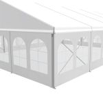 10′ white vinyl tent sidewall with cathedral window, ideal for wedding tents and elegant outdoor event setups