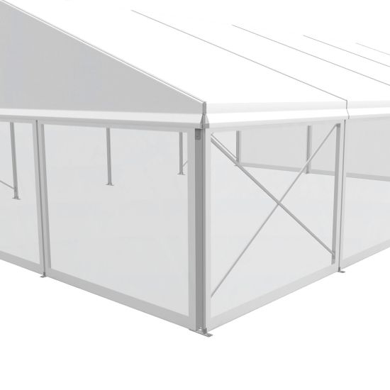 10′ clear vinyl tent sidewall for event tents, providing weather protection while maintaining full visibility and natural light