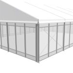 Set of three silver-framed glass wall panels for event tents, offering clear views and a modern enclosed event space