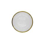 Eclipse dessert plate with white textured surface and thin metallic gold rim, round minimalist design on a white background for elegant table settings