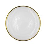 Eclipse dinner plate with white textured surface and thin metallic gold rim, round elegant design on a white background for formal table décor