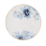 Lenox Garden Grove dinner plate with white center, blue floral detail near rim, and thin gold trim, round design on a white background