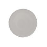 White pearl-finish salad plate with scalloped rim, round plate on a white background