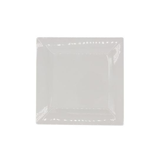 White square salad plate with slightly raised rim and subtle corner detailing, medium square plate on a white background