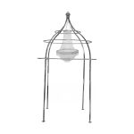 Silver birdcage canopy frame with hanging chandelier inside, luxury ceremony structure for weddings, lounges, and upscale event staging.