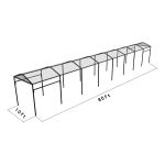 10'x80' curved event tent with black frame and clear arched roof, modern structure ideal for outdoor events and rentals