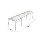 10'x40' curved event tent with silver frame and clear arched roof, modern structure ideal for outdoor events and rentals