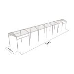 10'x70' curved event tent with silver frame and clear arched roof, modern structure ideal for outdoor events and rentals