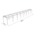 10'x80' curved event tent with silver frame and clear arched roof, modern structure ideal for outdoor events and rentals
