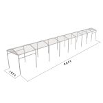10'x90' curved event tent with silver frame and clear arched roof, modern structure ideal for outdoor events and rentals