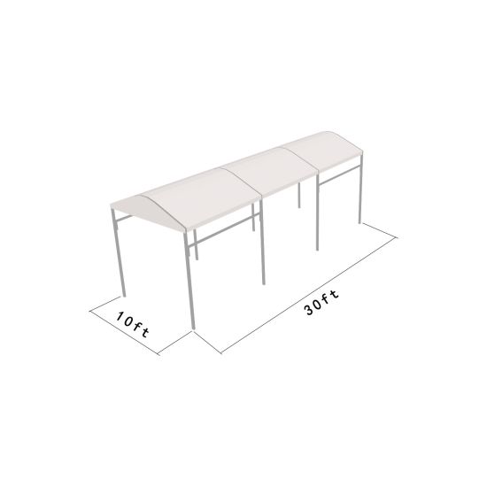Cu10'x30' curved event tent with silver frame and white arched roof, modern structure for outdoor events and rental setups