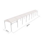 10'x80' curved event tent with silver frame and white arched roof, modern structure for outdoor events and rental setups