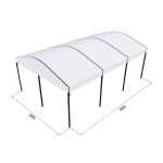 20'x30' curved event tent with black frame and white arched roof, elegant open-sided event structure displayed in product rendering with dimensions