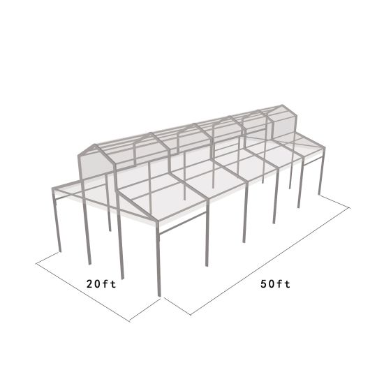 20′x50′ cathedral structure tent with black frame and clear top canopy for elegant outdoor events and garden weddings