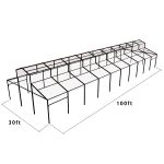 30′x100′ cathedral tent with black frame and clear top for elegant outdoor weddings and upscale events