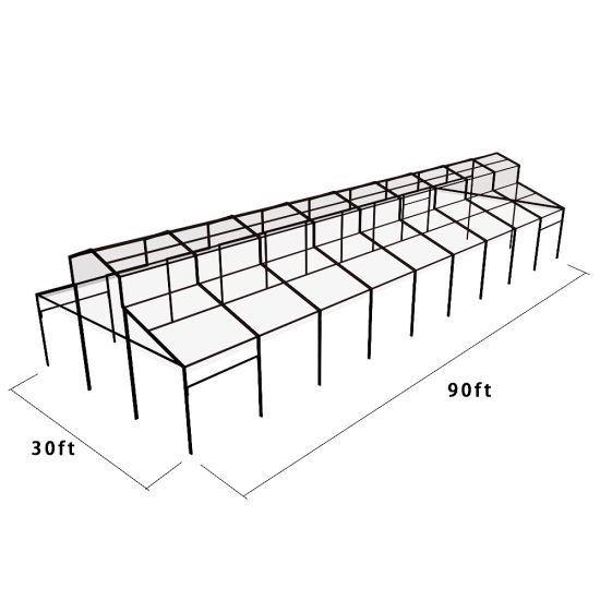 30′x90′ cathedral tent with black frame and clear top for elegant outdoor weddings and upscale events