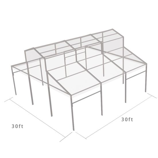 30′x30′ cathedral tent with black frame and clear top for elegant outdoor weddings and upscale events