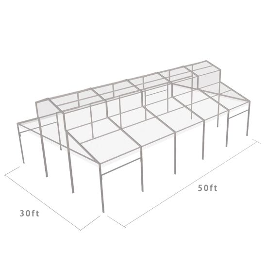 30′x50′ cathedral tent with black frame and clear top for elegant outdoor weddings and upscale events