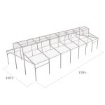 30′x70′ cathedral tent with black frame and clear top for elegant outdoor weddings and upscale events