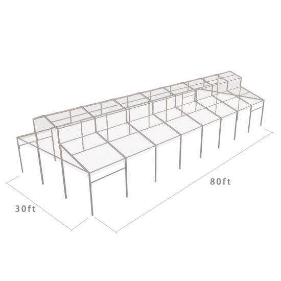 30′x80′ cathedral tent with black frame and clear top for elegant outdoor weddings and upscale events