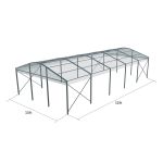 30'x50' curved event tent with black frame and clear arched roof, open-sided modern structure shown in product rendering with support framing and dimensions