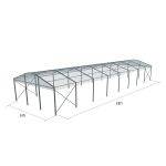 30'x80' curved event tent with black frame and clear arched roof, open-sided modern structure shown in product rendering with support framing and dimensions
