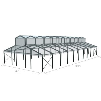Cathedral Structure 40'x100' Black Frame Clear Top - Garden Tent